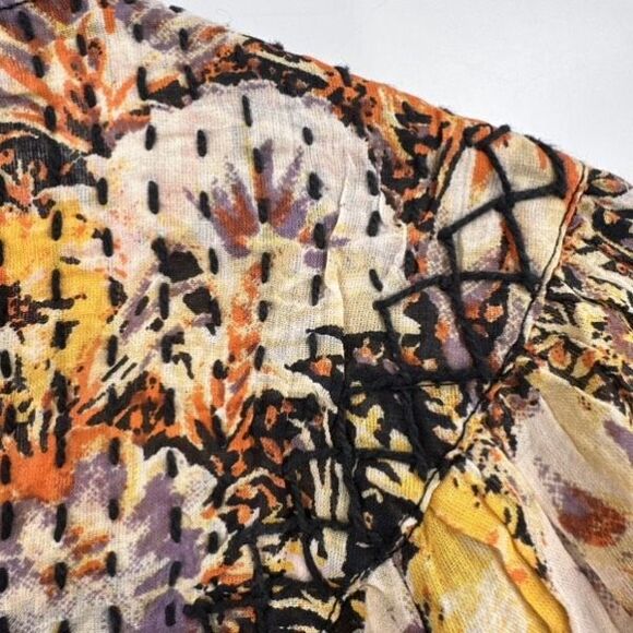 Free People We The Free Cool Meadow Floral Smocked Boho Top XS Cotton Yellow  EU - Picture 15 of 16